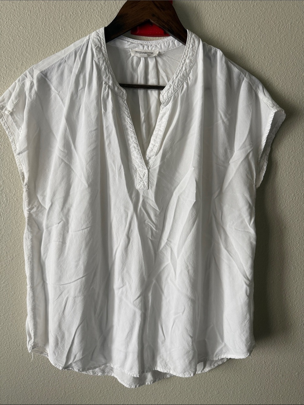 beachlunchlounge White V-Neck Cap Sleeve Peasant Blouse
